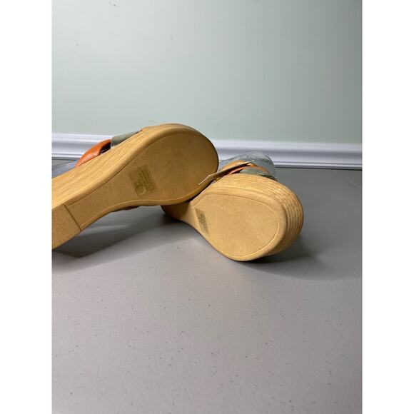 Mila Paoli Wedge Heel Sandal Slide Open Toe Genuine Leather Brown Tan Orange 6.5 - Picture 7 of 10
